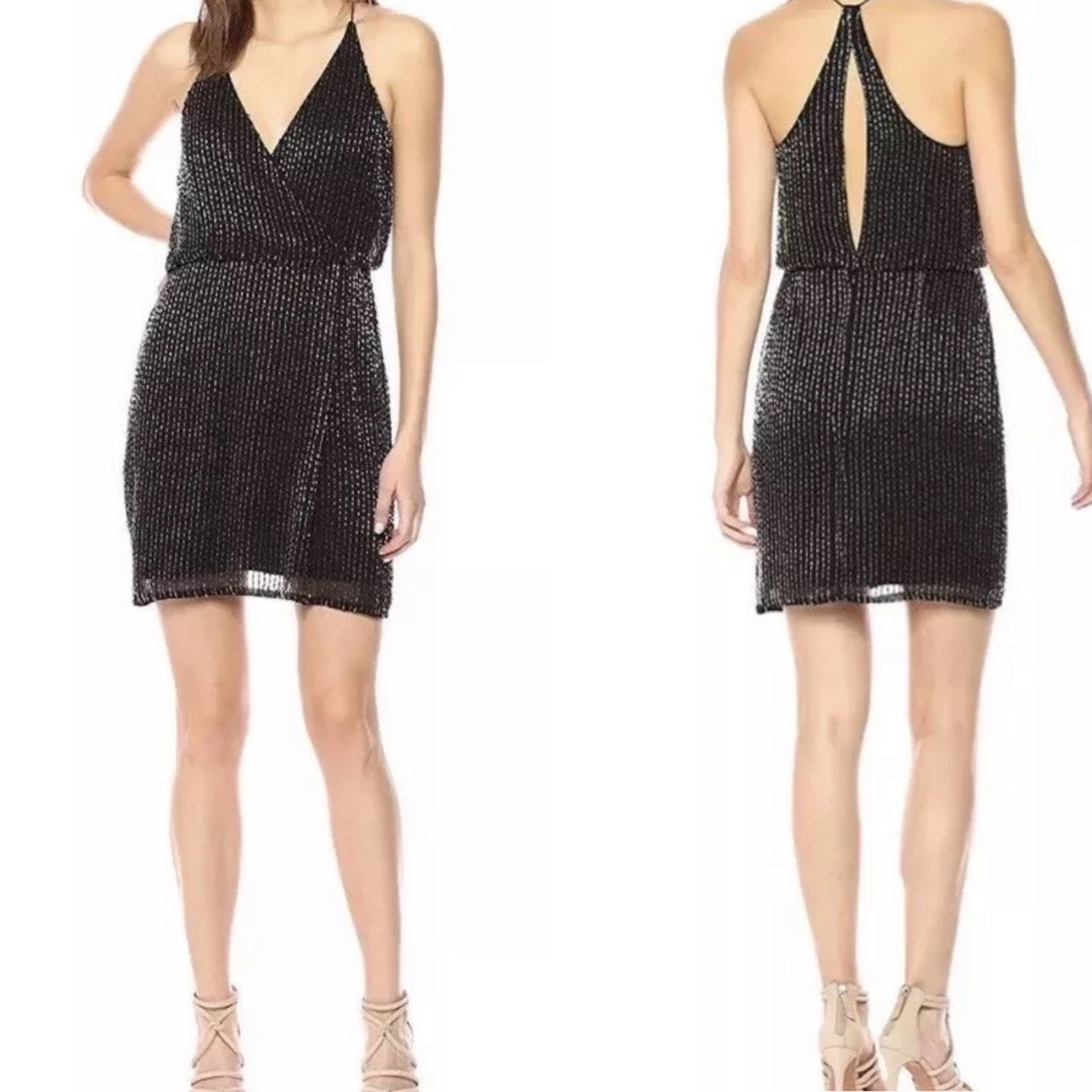 ✅SOLD✅ French Connection Enid Beaded Deep-V Neck Mini Dress 2